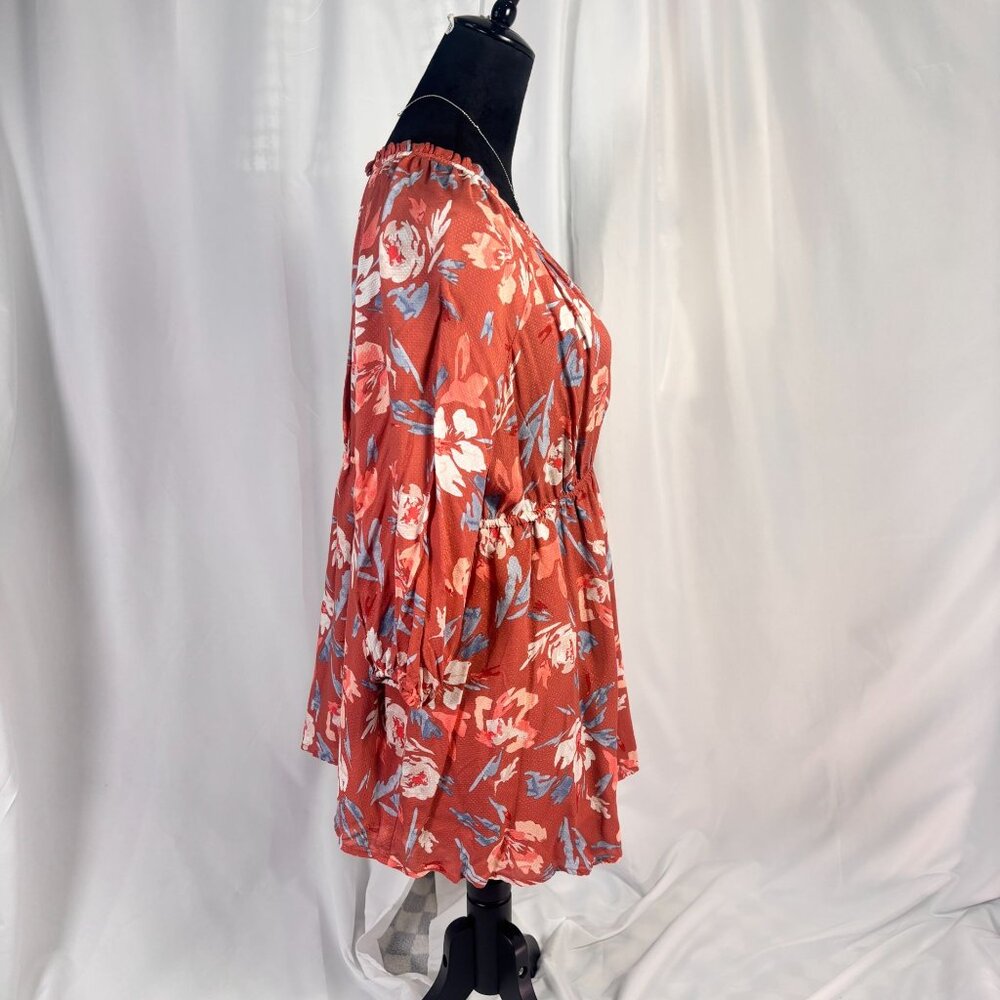 Isabel Maternity Floral Rust Dress With 3/4 Sleeves & Empire Waist size Large - Picture 2 of 8